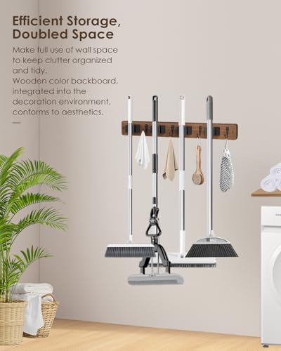 Broom Holder Wall Mount, 4 Holders 4 Hooks Mop and Broom - Product Imagery