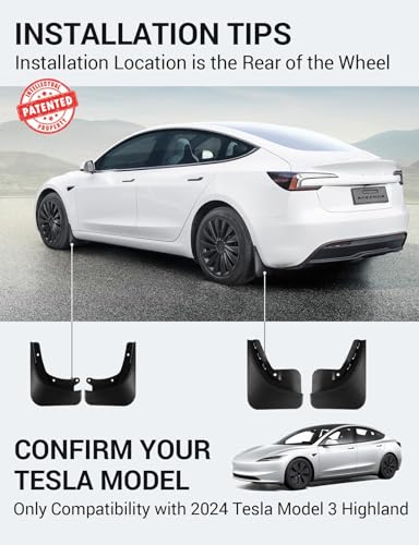 BASENOR for 2024-2026 Tesla Model 3 Highland Mud Flaps Splash - Product Imagery