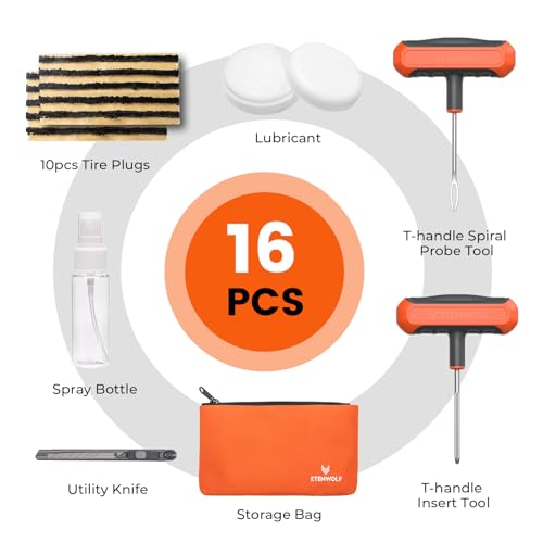 ETENWOLF Flat Tire Repair Kit with Plugs 16 Pcs, Heavy Duty Tire - Product Imagery