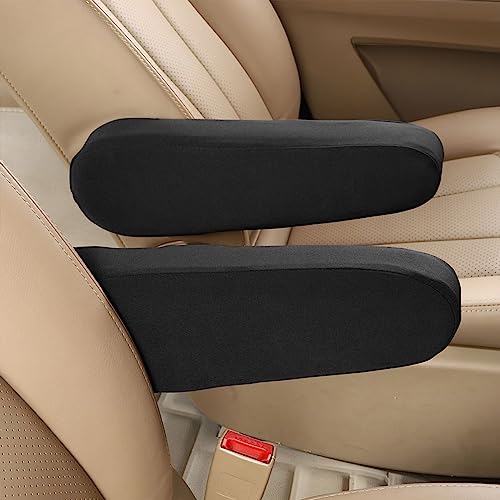 AUCELI 2PCS Cloth Fabric Car Armrest Covers for Front Seat, Black - Product Imagery