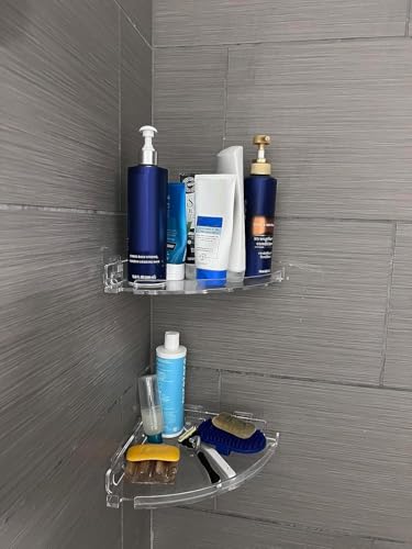 JiePai Adhesive Acrylic Corner Shower Caddy 2 Pack, Rustproof - Product Imagery