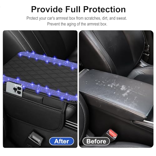 NBTEPEM Bling Car Center Console Cover, Leather Car Arm Rest - Product Imagery