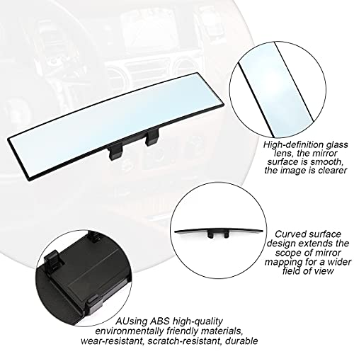 8sanlione 12 Inch Panoramic Car Rearview Mirror, White - Product Imagery