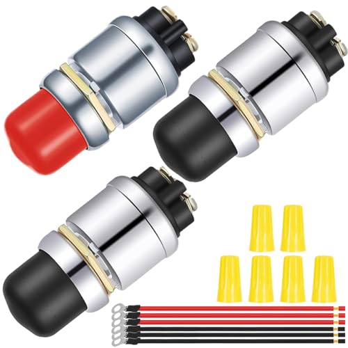 3pcs Red/Black Push Start Button Switch 12V 50A Heavy Duty - Product Imagery