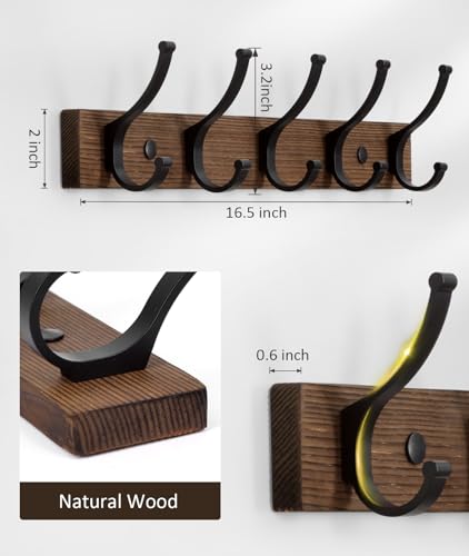 Optish Coat Rack Wall Mount, 16.5 Inches Wood Coat Hooks, Wall - Product Imagery