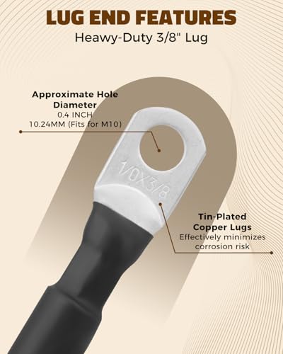 1/0 AWG Battery Cable with Battery Terminals Fits for Power - Product Imagery