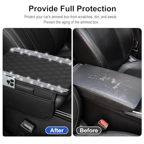 NBTEPEM Bling Car Center Console Cover, Leather Car Arm Rest - Product Imagery