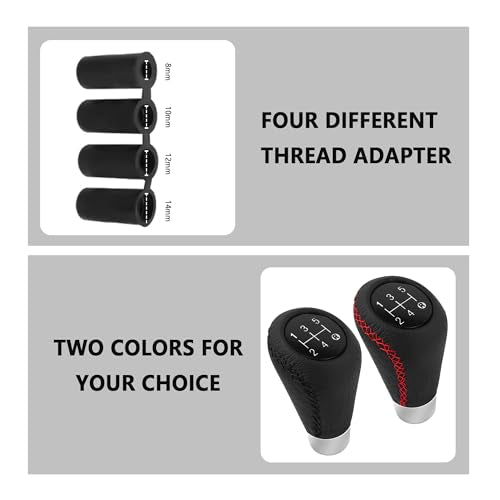 Car Gear Shift Knob with 4 Adaptive Parts,Leather 5 Speed Shift - Product Imagery
