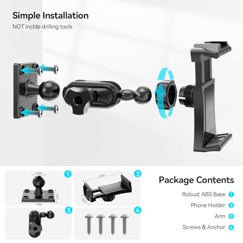 MAGJIEYX Car Phone Holder for Truck/Wall/Boat, Drill-Base Mount - Product Imagery