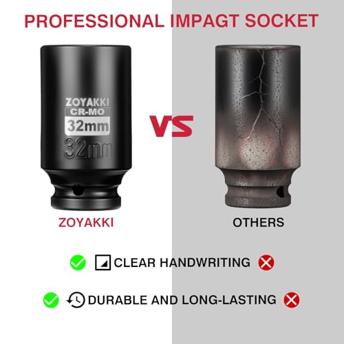 1/2" Drive 32mm Deep 6 Pt CR-MO Metric Impact Socket for Axle - Product Imagery