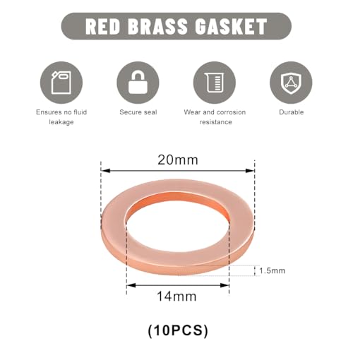 10 PCS Oil Drain Plug Gasket, 14mm Copper Coolant Seal Rings Car - Product Imagery