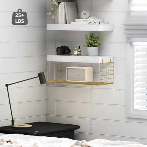 QEEIG Bathroom Shelves Over Toilet Wall (White and Gold, Set of - Product Imagery