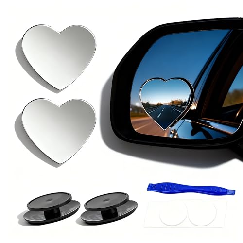 2 pcs Blind Spot Mirrors, 2" Heart Shaped HD Glass Convex 360° - Product Imagery