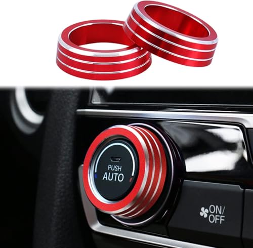 5-Pc Aluminum Knob Trim Kit for Honda Civic 2016-2021, Red - Product Imagery