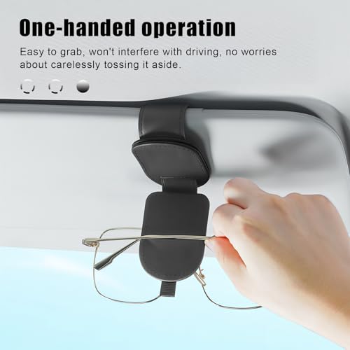 Sunglass Holder for Car Visor, Magnetic Leather Eyeglass Holder, - Product Imagery