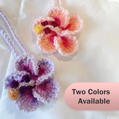 Car Hanging Ornament, Cute Crocheted Hibiscus Flower Decoration, - Product Imagery