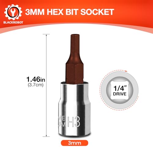 BLACKROBOT 3 mm Hex Bit Socket, 1/4 Inch Drive H3 Allen Key - Product Imagery