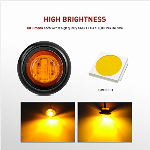 Nilight 3/4" Round LED Clearance Marker Lights, Amber, 10-Pack - Product Imagery
