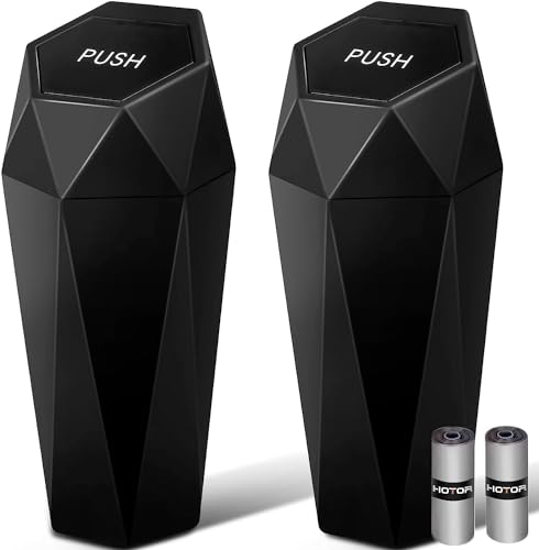 HOTOR Car Trash Can with Lid, Leakproof, Black, 2 Pack - Product Imagery