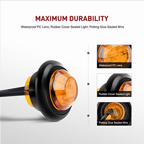 Nilight 3/4" Round LED Clearance Marker Lights, Amber, 10-Pack - Product Imagery