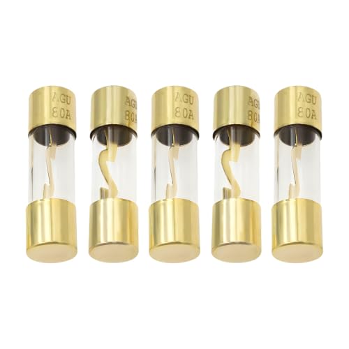 5 PCS 80A Inline Car Audio Fuse, Gold Plated Glass Auto Audio - Product Imagery