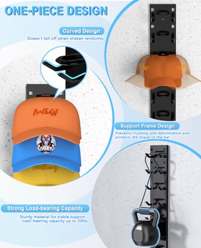 2 Pack Hat Organizer for Baseball Caps, Strong Adhesive Hat Rack - Product Imagery