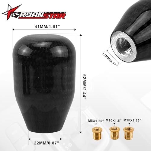 RYANSTAR RACING Carbon Fiber Shift Knob with Adapters Cylinder - Product Imagery
