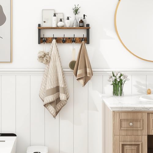 Homode Wall Hooks with Shelf, Wood Coat Rack with Shelf - Product Imagery