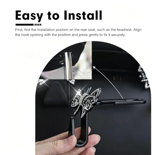 2PCS Bling Bow Car Seat Headrest Hooks, S Type Sparkling Crystal - Product Imagery