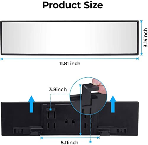 JOYTUTUS Panoramic Rear View Mirror, 12 Inch Wide Angle Clip On - Product Imagery