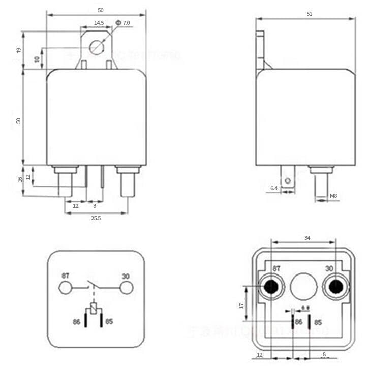 Automotive Relay 12V/24V 200A 2.4W Continuous Type for Cars - Product Imagery