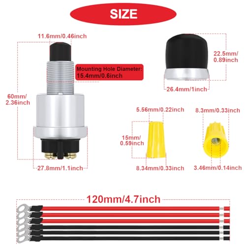 3pcs Black Push Start Button Switch 12V 50A SPST Heavy Duty - Product Imagery