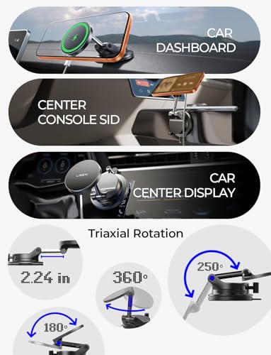 LISEN 15W MagSafe Car Mount Charger, Magnetic Wireless Car Phone - Product Imagery