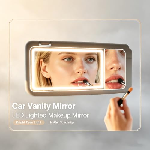 LED Car sun visor vanity mirror, equipped with 3x magnifying - Product Imagery