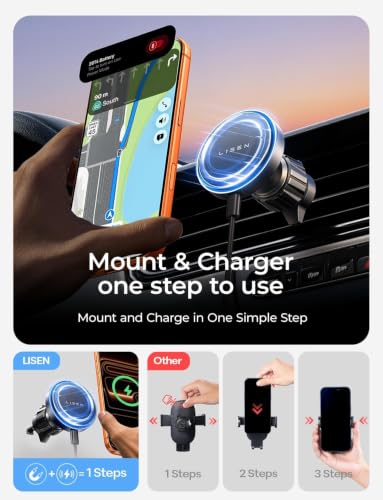 LISEN 15W MagSafe Car Mount Charger, Magnetic Phone Holders for - Product Imagery
