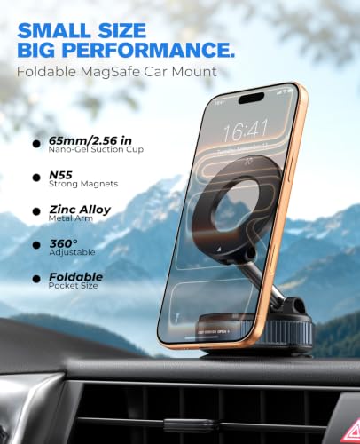 Jononser Magnetic Car Phone Holder for MagSafe, Nano-Gel Suction - Product Imagery