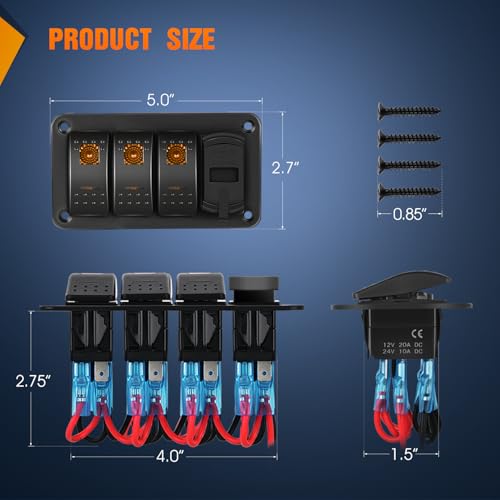 Nilight 3 Gang Rocker Switch Panel with PD Type C and USB - Product Imagery