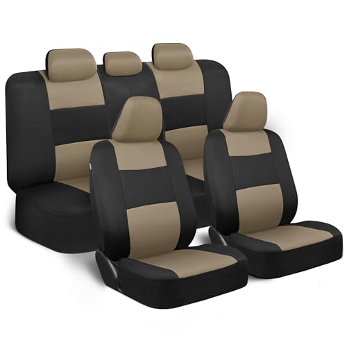 BDK PolyPro Seat Covers Full Set in Beige on Black – Front and - Product Imagery
