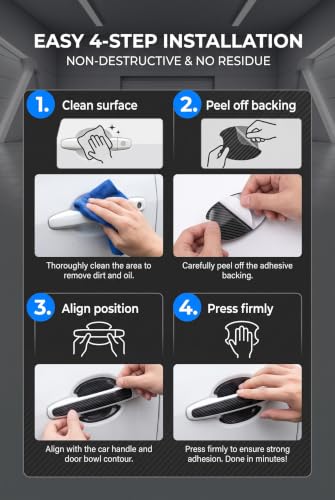 8 PCS Car Door Handle Scratch Protectors, Carbon Fiber Vehicle - Product Imagery