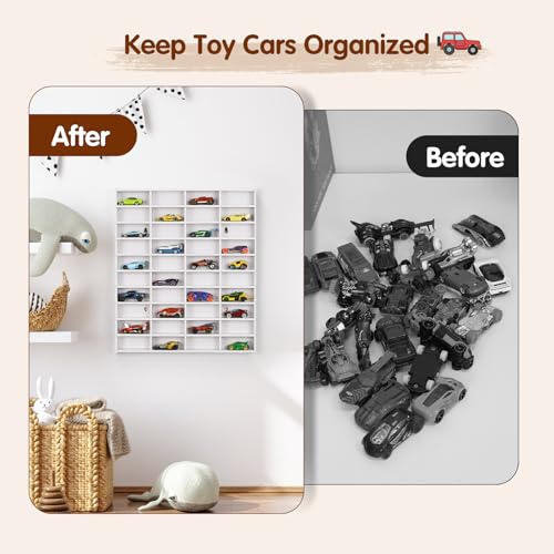 Krafetto 40-Slot Toy Car Display Shelf for 1/64 Cars, Wall Mount - Product Imagery