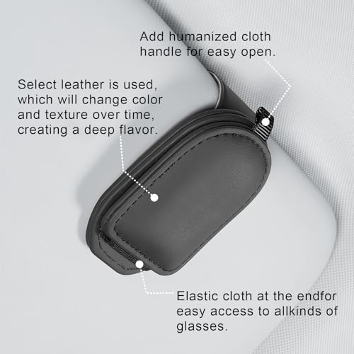 Sunglass Holder for Car Visor, Magnetic Leather Eyeglass Holder, - Product Imagery