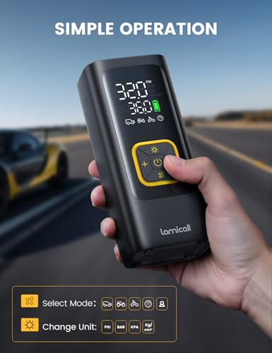 Lamicall Car Tire Inflator Portable Air Compressor, 4X Faster, - Product Imagery