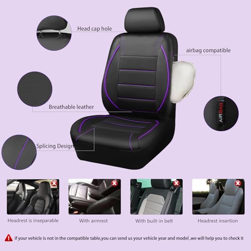 CAR PASS Universal FIT Piping Leather Two Front Seat Covers, - Product Imagery