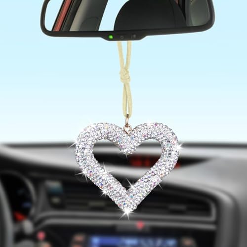 BFXM Bling Heart Car Hanging Accessories, Silver Bling Rear View - Product Imagery