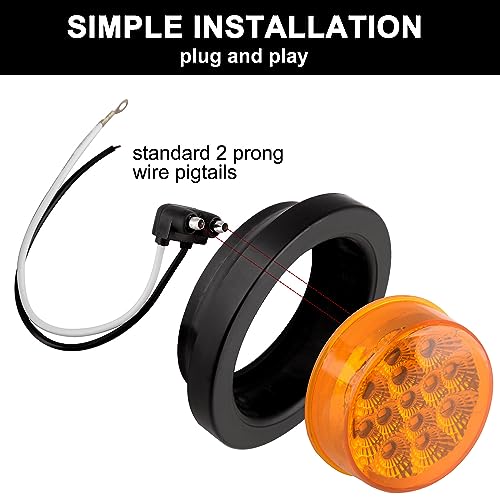 Konrali 2.5" Round LED Marker Lights Amber 13 LEDs w/Reflectors - Product Imagery
