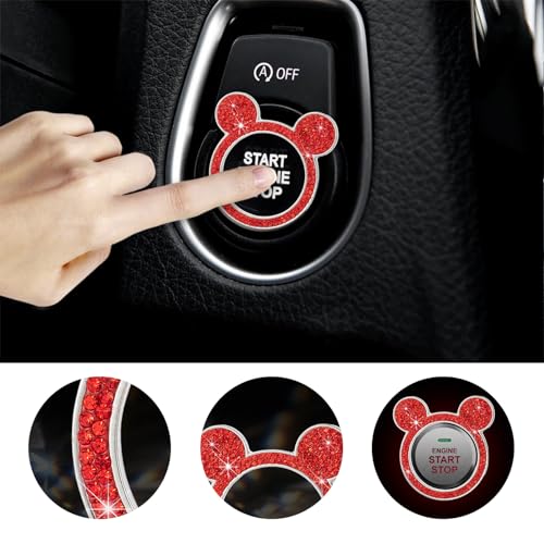 Augeny Bling Car Engine Start Button Cover, Rhinestone Key - Product Imagery