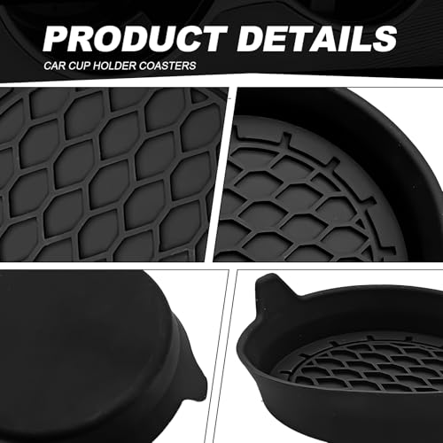 4-Pack Universal Cup Holder Coasters, Black Silicone Inserts - - Product Imagery