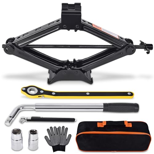 Scissor Car Jack 2 Ton (4409 lbs) Tire Changing Kit with Lug - Product Imagery