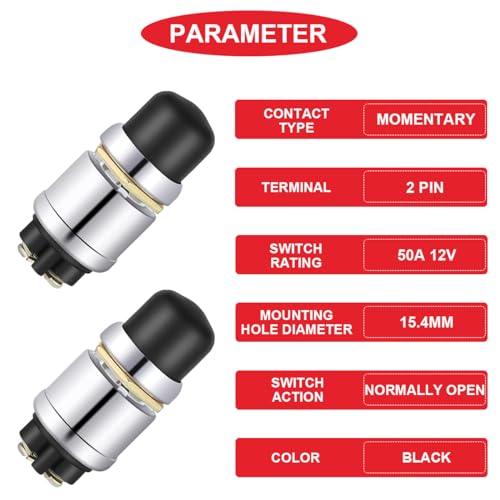 3pcs Black Push Start Button Switch 12V 50A SPST Heavy Duty - Product Imagery