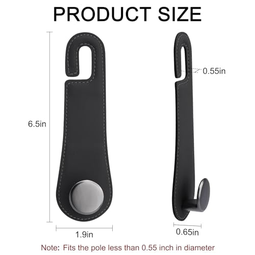 2 Pack Car Headrest Hooks Leather & Alloy Car Seat Storage - Product Imagery